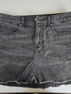 Express Black Denim Mini Skirt with Frayed Hem